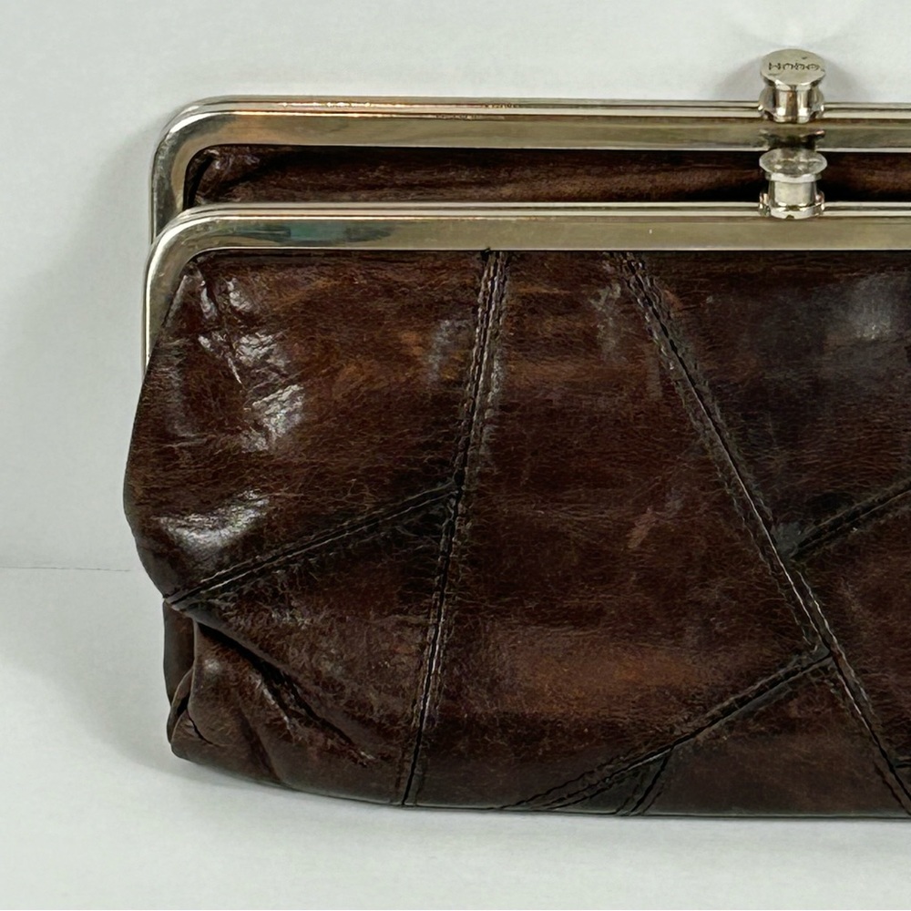 HOBO Inc. Brown Lauren Leather Double Frame Wallet w/ Silver Tone Hardwa…
